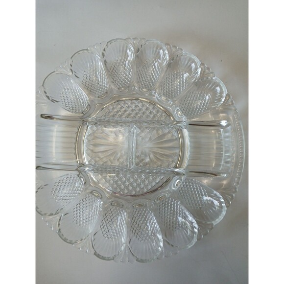 Vintage L. E. Smith Glass Deviled Egg Hors D'Oeuvres Serving Plate Platter - Picture 12 of 16